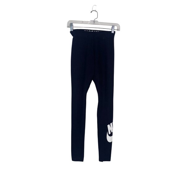 Reebok Pants - Reebok Womens XS Black Leggings With Nike Swoosh Logo On Leg Stretch Polyester &